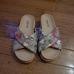 Johnny Was Floral Crisscross Platform Slide Sandals Boho Multi Color Womens Sz 6